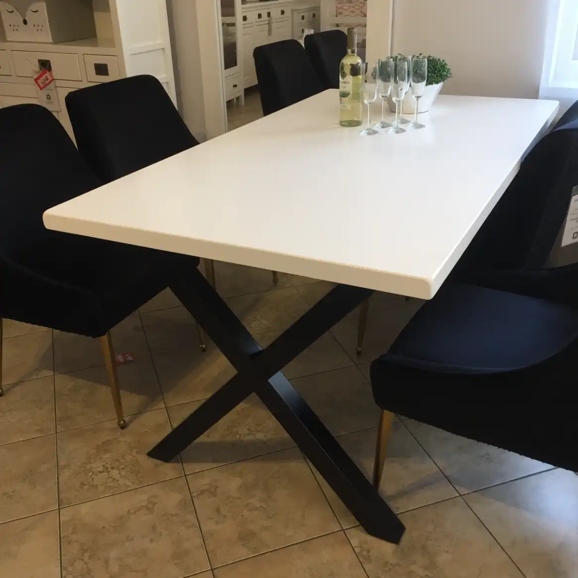 Stół 160x90 blat biały, nogi czarne X